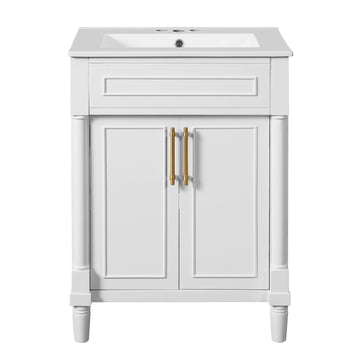 24 Inch Bathroom Vanity with Integrated Ceramic Sink White
