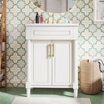 24 Inch Bathroom Vanity with Integrated Ceramic Sink White