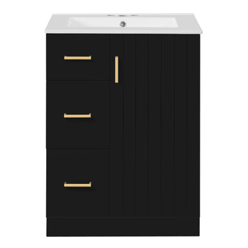 24 Inch Modern Bathroom Vanity with Sink Green 2 Drawers and Soft Close Door Black