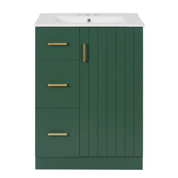24 Inch Modern Bathroom Vanity with Sink Green 2 Drawers and Soft Close Door