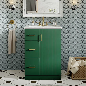24 Inch Modern Bathroom Vanity with Sink Green 2 Drawers and Soft Close Door