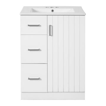 24 Inch Modern Bathroom Vanity with Sink Green 2 Drawers and Soft Close Door White
