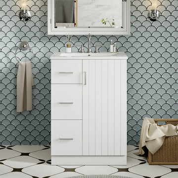 24 Inch Modern Bathroom Vanity with Sink Green 2 Drawers and Soft Close Door White