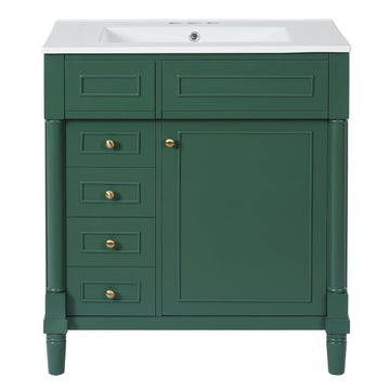 30 Inch Freestanding Bathroom Vanity with Sink Green 2 Drawers and Soft Close Door
