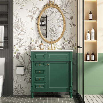 30 Inch Freestanding Bathroom Vanity with Sink Green 2 Drawers and Soft Close Door