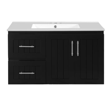 36 Inch Wall Mounted Bathroom Vanity with Ceramic Sink Black