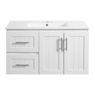 36 Inch Wall Mounted Bathroom Vanity with Ceramic Sink White