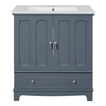30 Inch Bathroom Vanity with Ceramic Sink and Adjustable Shelf Blue