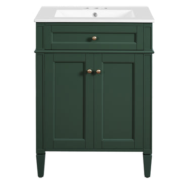 24 Inch Bathroom Vanity with Ceramic Sink and Tip Out Drawer Green