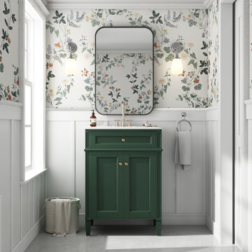 24 Inch Bathroom Vanity with Ceramic Sink and Tip Out Drawer Green