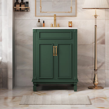 24 Inch Bathroom Vanity with Ceramic Sink Solid Wood Frame Green