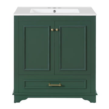 30 Inch Bathroom Vanity with Ceramic Sink Solid Wood Frame Green