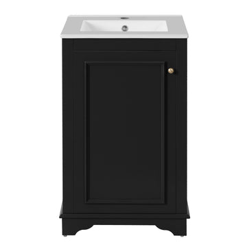 20 Inch Bathroom Vanity with Ceramic Sink Solid Wood Frame Black