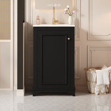 20 Inch Bathroom Vanity with Ceramic Sink Solid Wood Frame Black