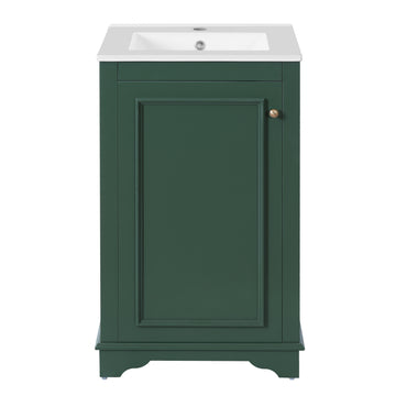 20 Inch Bathroom Vanity with Ceramic Sink Solid Wood Frame Green