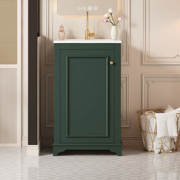 20 Inch Bathroom Vanity with Ceramic Sink Solid Wood Frame Green