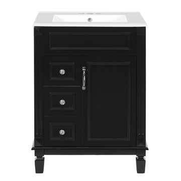 24 Inch French Style Bathroom Vanity with Ceramic Sink and Drawers Black