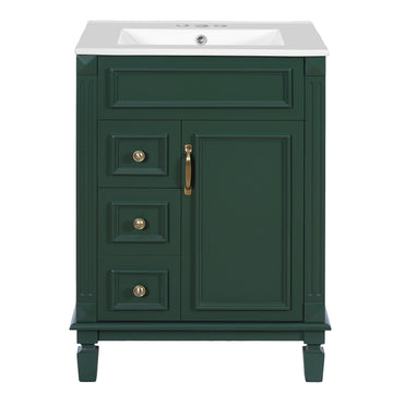 24 Inch French Style Bathroom Vanity with Ceramic Sink and Drawers Green