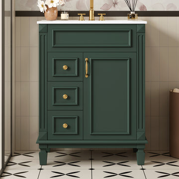 24 Inch French Style Bathroom Vanity with Ceramic Sink and Drawers Green