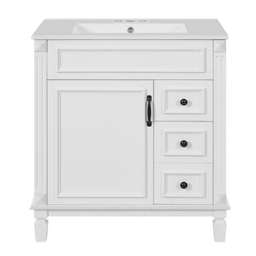 30 Inch Bathroom Vanity with Ceramic Sink and Storage Cabinet White