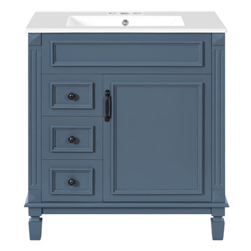 30 Inch Bathroom Vanity with Ceramic Sink and Storage Cabinet Blue