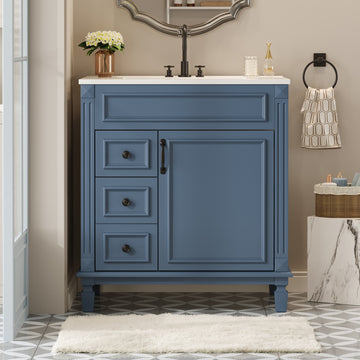 30 Inch Bathroom Vanity with Ceramic Sink and Storage Cabinet Blue