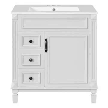 30 Inch Bathroom Vanity with Ceramic Sink and Storage Cabinet White