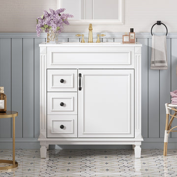 30 Inch Bathroom Vanity with Ceramic Sink and Storage Cabinet White