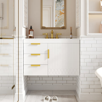 30 Inch Wall Mounted Bathroom Vanity with Ceramic Sink and Drawers White