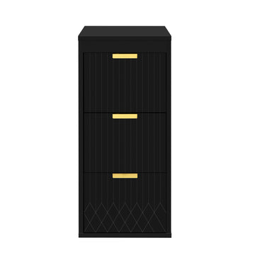 12 Inch Wall Mounted Floating Side Cabinet with Drawers for Bathroom and Living Room Black