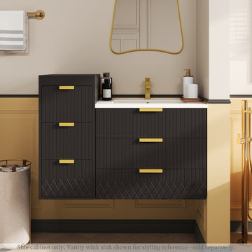 12 Inch Wall Mounted Floating Side Cabinet with Drawers for Bathroom and Living Room Black