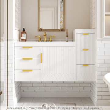 12 Inch Wall Mounted Floating Side Cabinet with Drawers for Bathroom and Living Room White