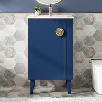 20 Inch French Style Bathroom Vanity with Ceramic Sink and Soft Close Door Blue