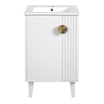 20 Inch French Style Bathroom Vanity with Ceramic Sink and Soft Close Door White