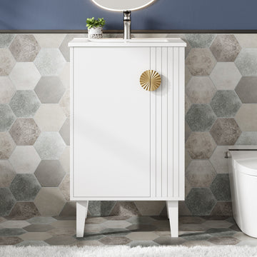 20 Inch French Style Bathroom Vanity with Ceramic Sink and Soft Close Door White