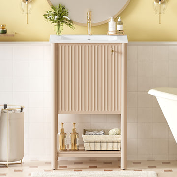 20 inch Freestanding Single Bathroom Vanity Set with Ceramic Sink Soft Closing Door French Style