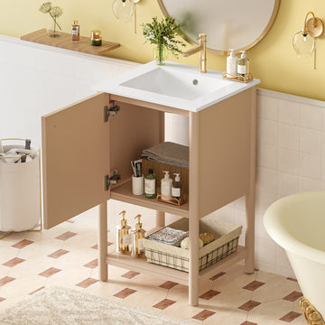 20 inch Freestanding Single Bathroom Vanity Set with Ceramic Sink Soft Closing Door French Style