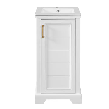 16 Inch French Style Bathroom Vanity with Ceramic Sink and Soft Close Door White