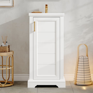 16 Inch French Style Bathroom Vanity with Ceramic Sink and Soft Close Door White
