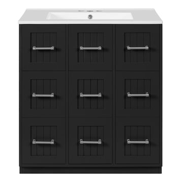 30 Inch Modern Bathroom Vanity with Undermount Ceramic Sink and Drawers Black