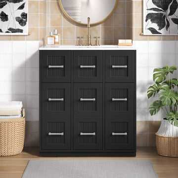 30 Inch Modern Bathroom Vanity with Undermount Ceramic Sink and Drawers Black