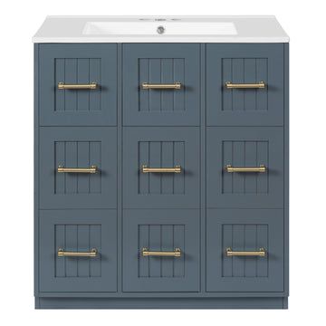 30 Inch Modern Bathroom Vanity with Undermount Ceramic Sink and Drawers Blue