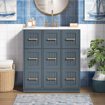 30 Inch Modern Bathroom Vanity with Undermount Ceramic Sink and Drawers Blue