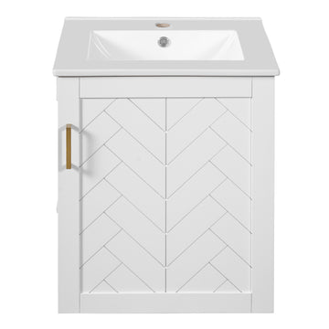 20 Inch Wall Mounted Bathroom Vanity with Side Cabinet Ceramic Sink White
