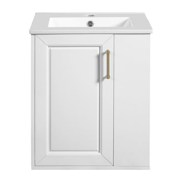 20 Inch Wall Mounted Bathroom Vanity with Ceramic Sink and Side Cabinet White