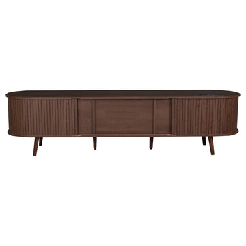 70 Inch Mid Century Modern TV Stand with Tambour Doors and Power Outlet for TVs Up to 80 Inches