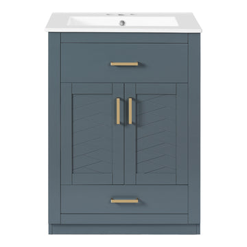 24 Inch Bathroom Vanity with Integrated Ceramic Sink and Storage Blue