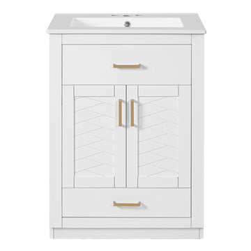 24 Inch Bathroom Vanity with Integrated Ceramic Sink and Storage White