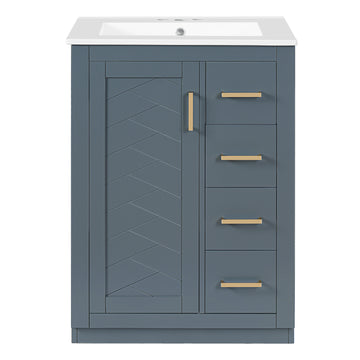 24 Inch Bathroom Vanity with Integrated Ceramic Sink and Storage Blue