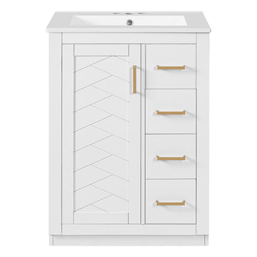 24 Inch Bathroom Vanity with Integrated Ceramic Sink and Storage White